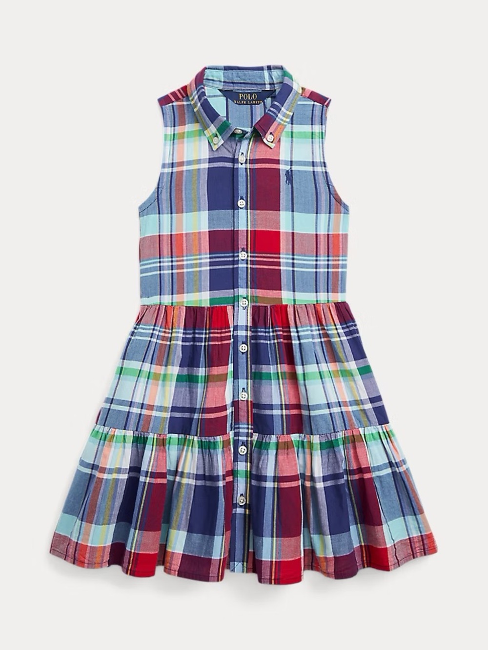 Polo by Ralph Lauren Girls' Multicolor Cotton Madras Sleeveless Dress Size 16